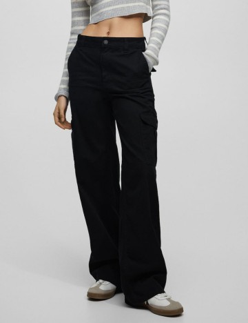 Pantaloni cargo Pull&Bear, negru