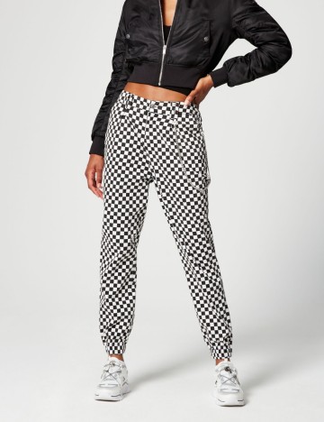 Pantaloni cargo Jennyfer, alb-negru