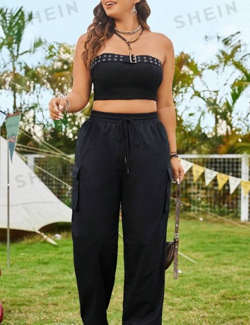 Pantaloni cargo Shein Curve+, negru