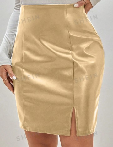 Fustă Imitație Piele Shein Curve+, auriu