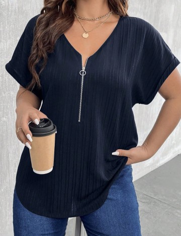 Cămașă cu mânecă scurtă Shein Curve+, bleumarin