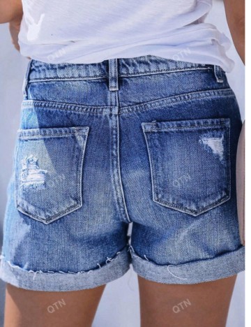 Pantaloni scurți de blugi Shein, albastru