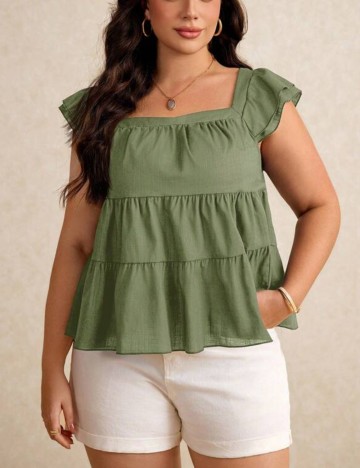 Cămașă cu m&acirc;necă scurtă Shein, verde