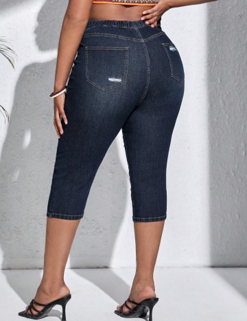 Jeans 3/4 Shein Curve+, albastru