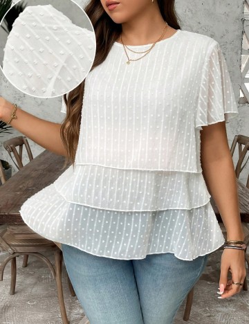 Cămașă cu mânecă scurtă Shein Curve+, alb