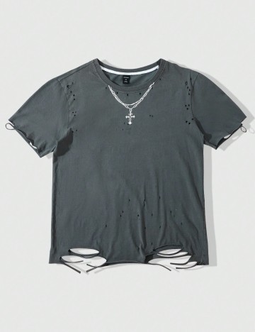 Tricou Romwe by Shein, gri