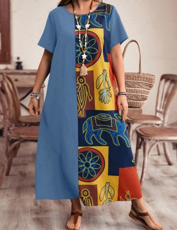 Rochie maxi Shein Curve+, mix culori