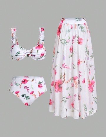 Set costum de baie și fustă Shein, mix culori