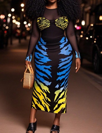 Rochie midi Shein Curve+, mix culori