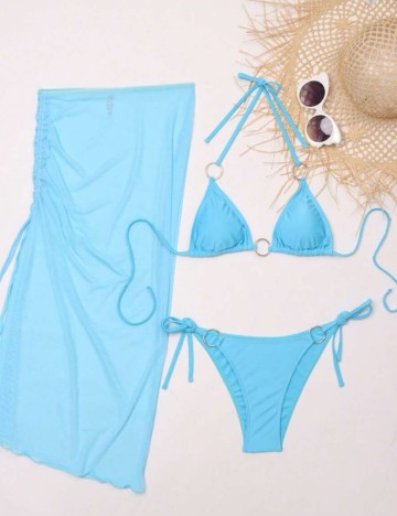 Set costum de baie și fustă Shein, albastru
