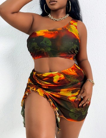 Set costum de baie și fustă Shein Curve+, mix culori