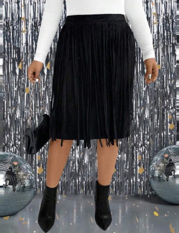 Fustă midi Shein Curve+, negru