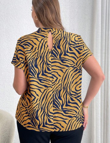 Cămașă cu mânecă scurtă Shein Curve+, maro