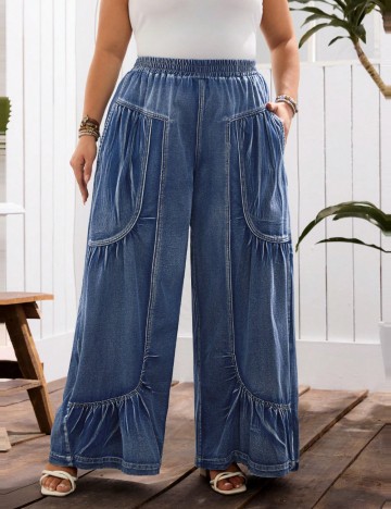 Pantaloni Shein Curve+, albastru