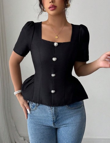 Cămașă cu mânecă scurtă Shein, negru