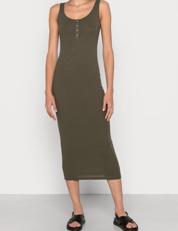 Rochie midi Pieces, kaki