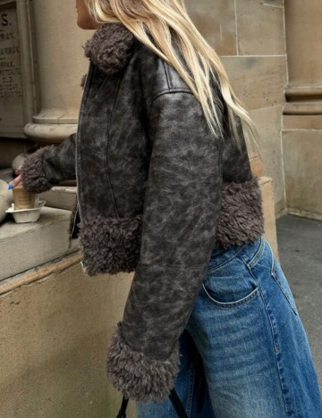 Jachetă imitație de piele Shein Forever 21, maro