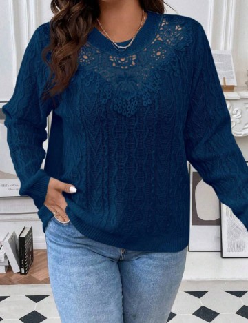 Pulover Shein Curve+, albastru