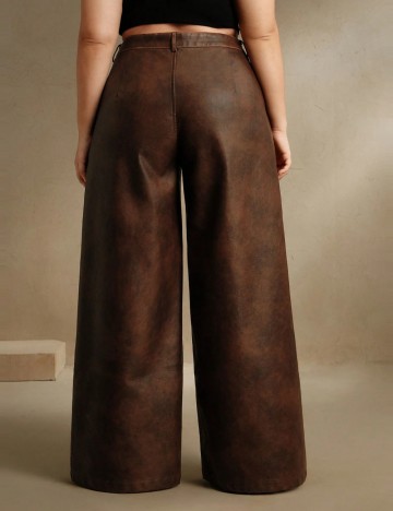 Pantaloni din imitatie de piele Shein Curve+, maro