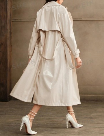 Trench imitație de piele Shein Anewsta, crem