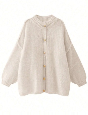 Pulover cu nasturi Shein Curve+, alb