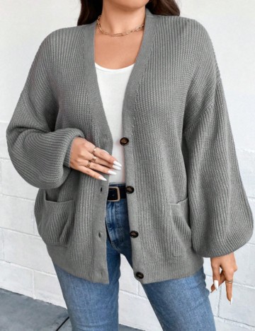 Pulover cu nasturi Shein Curve+, gri