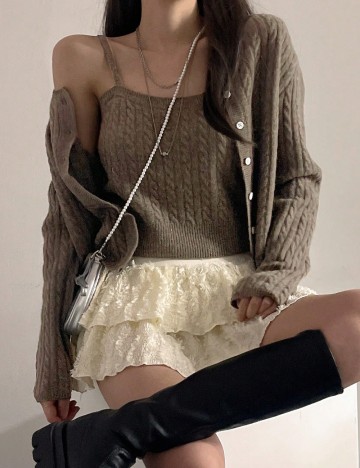 Set top si cardigan Shein, maro