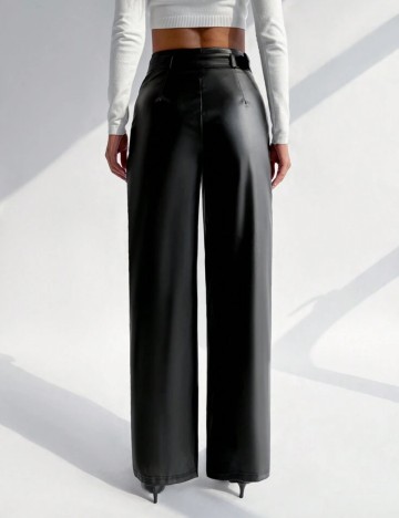 Pantaloni din imitatie de piele Shein Curve+, negru