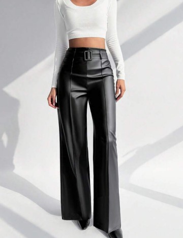 Pantaloni din imitatie de piele Shein Curve+, negru