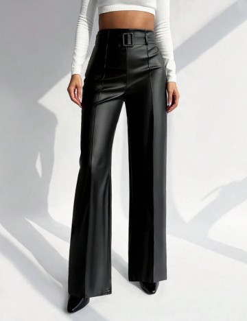 Pantaloni din imitatie de piele Shein Curve+, negru