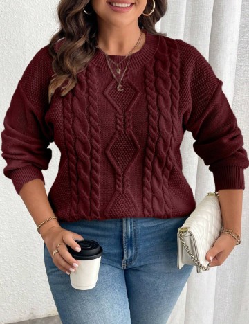 Pulover Shein Curve+, vișiniu