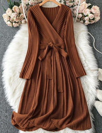 Rochie tricotată Shein Curve+, maro