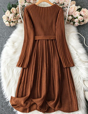 Rochie tricotată Shein Curve+, maro