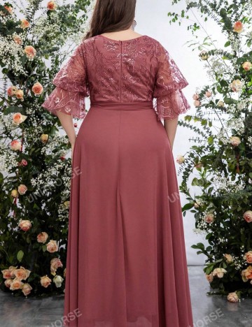 Rochie maxi Shein Curve+ UNITHORSE, roz