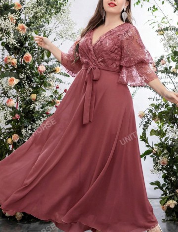 Rochie maxi Shein Curve+ UNITHORSE, roz
