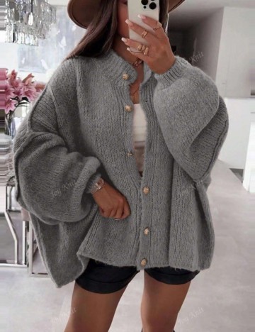 Pulover cu nasturi Shein, gri