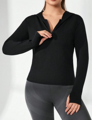 Hanorac Cu Fermoar Shein Curve+, negru