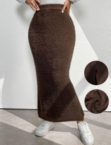 Fustă maxi Shein Curve+, maro