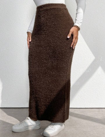 Fustă maxi Shein Curve+, maro