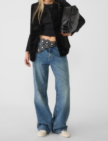 Vestă de blană Stradivarius, negru