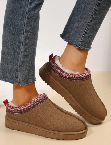 Saboți cu blană Shein, maro