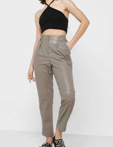 Pantaloni imitație din piele Topshop, gri
