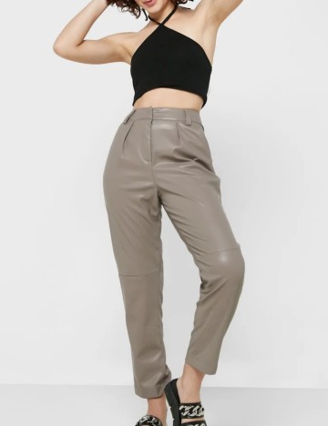 Pantaloni imitație din piele Topshop, gri