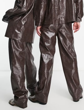 Pantaloni imitație din piele Reclaimed vintage, maro