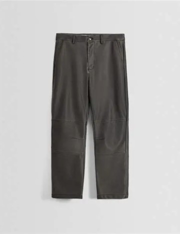 Pantaloni imitație din piele Bershka, gri