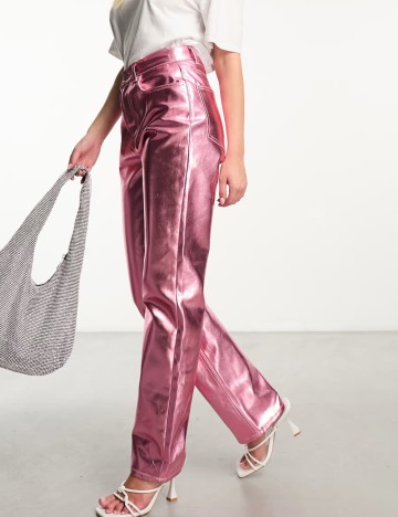 Pantaloni imitație din piele ASOS, roz