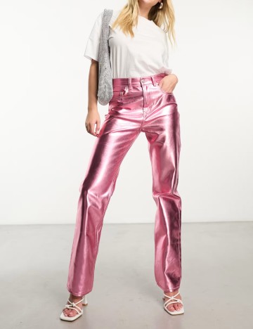 Pantaloni imitație din piele ASOS, roz