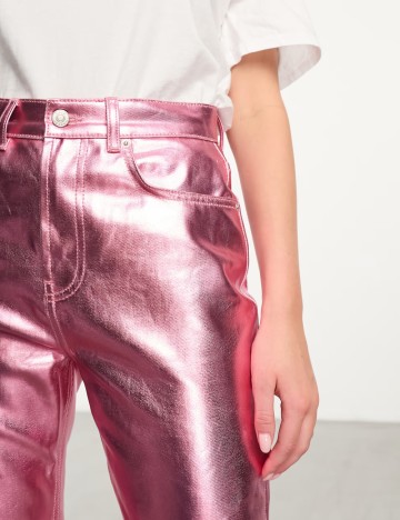 Pantaloni imitație din piele ASOS, roz