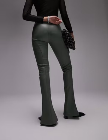 Pantaloni imitație din piele Topshop, verde