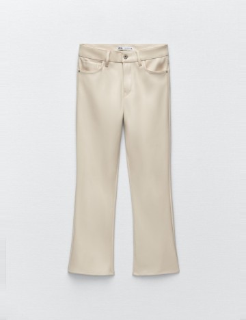 Pantaloni imitație din piele Zara, bej